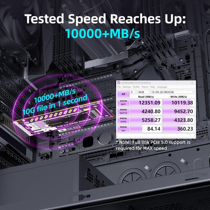 JEYI PCIe 5.0 4X to M.2 NVMe Adapter Card for Gen5 SSDs, 128Gbps PCIe 5.0 x4/x8/x16 Slot, High-Speed SSD Expansion Card for Gaming/Workstation PCs - Image 3